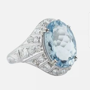 New Fashion Women Blue Aquamarine Ring Gemstone
